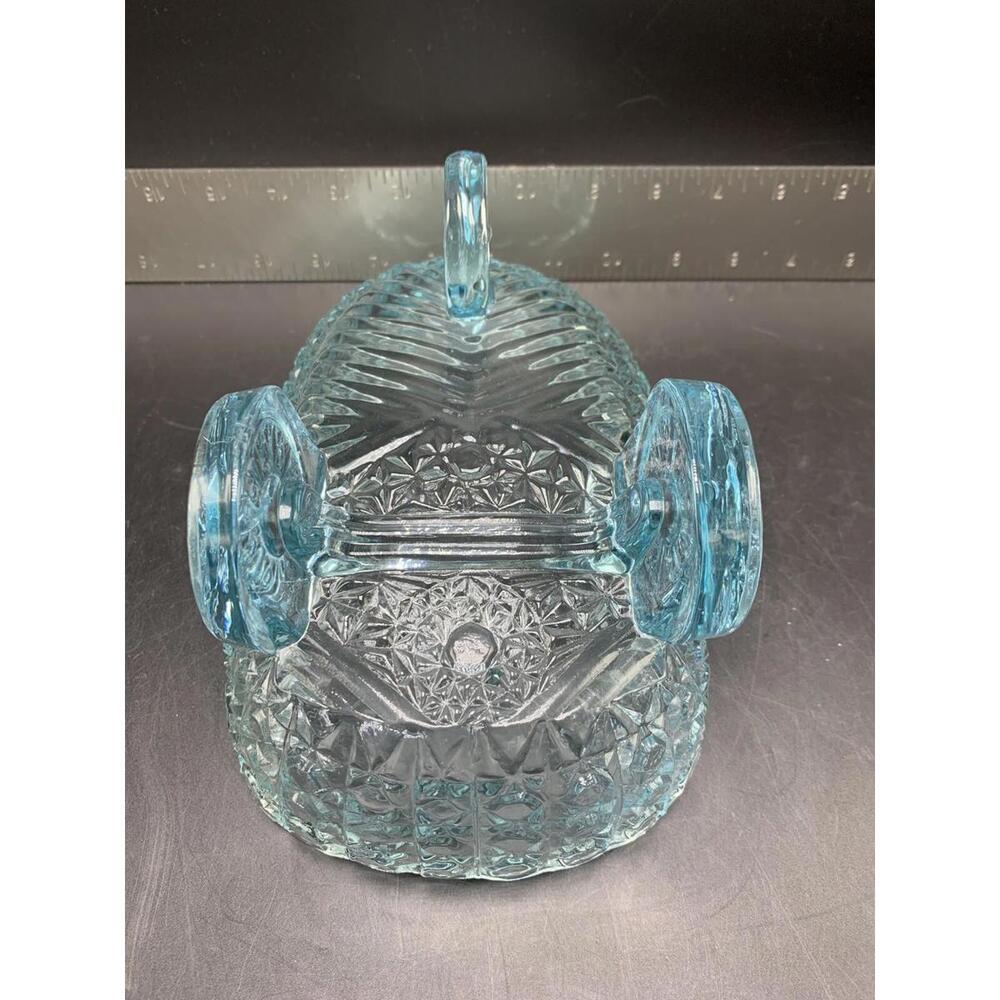 Vintage McKee Glass Daisy Button Aqua Blue Baby Carriage Coach Bowl Candy Dish - Picture 5 of 10